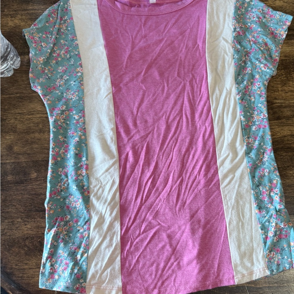Emerald Pink and Floral Colorblock Tee